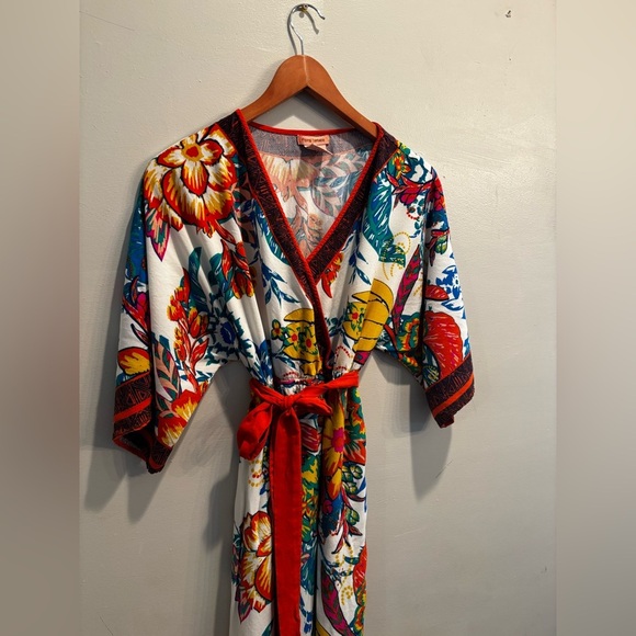 Flying Tomato Multicolor Floral Kimono medium boho colorful wrap long flowy - Picture 2 of 12